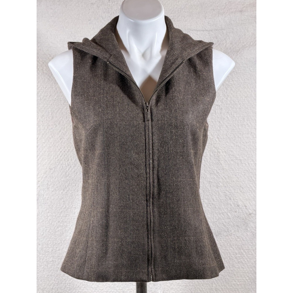 Title: Harolds Womens Size 4 Wool Alpaca Hooded Vest Brown Herringbone Boho